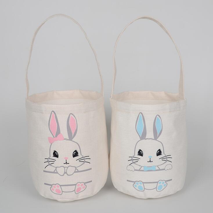 

DHL Easter Egg Storage Basket Canvas Bunny Ear Bucket Creative Easter Gift Bag With Rabbit Tail Decoration Party Favor