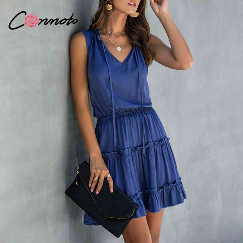 

conmoto ruffles short spaghetti strap sleeveless women ruffles plus size ladies dress casual high fashion solid dresses vestidos, Black;gray