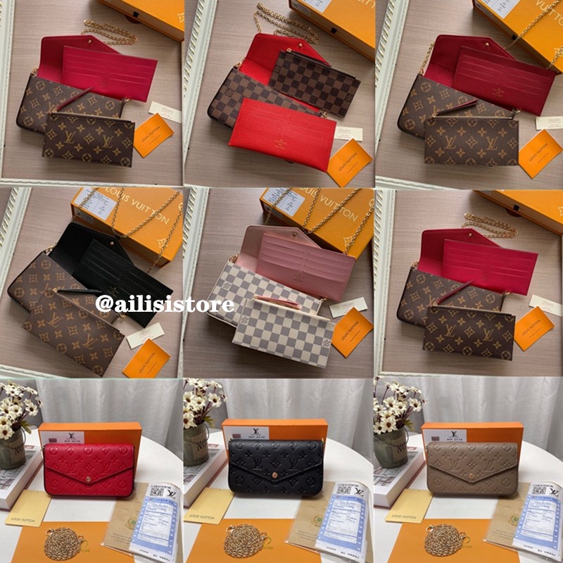 

[With box] Real Cowhide Pochette Felicie Shoulder Crossbody Bags Envelope Trio Messenger Bag LVLouisVittonVutton Designer Handbags Multi Clutch Wallet, Add gift box
