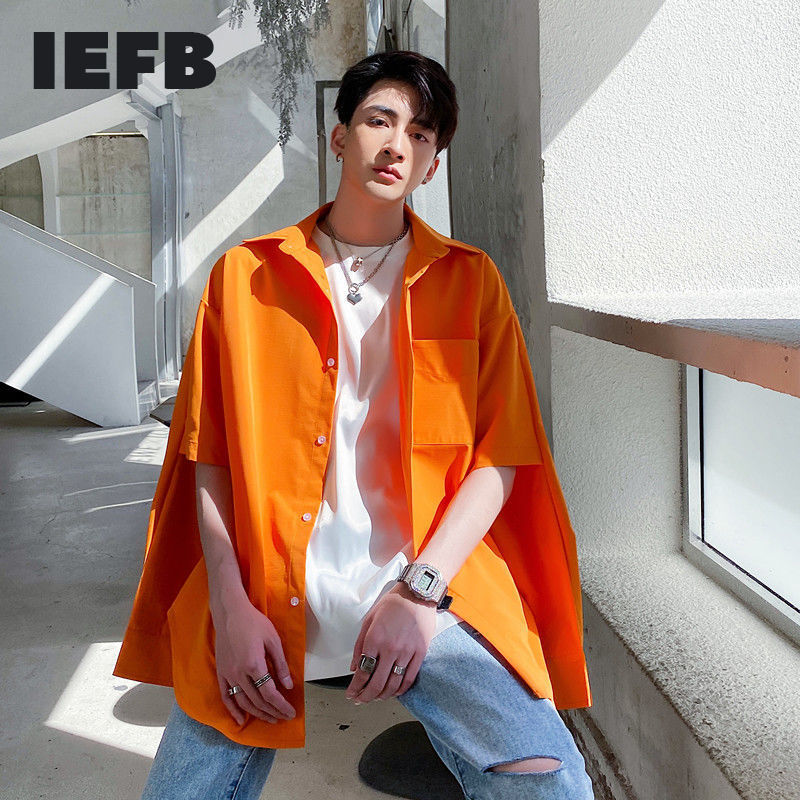 

IEFB /men's wear Two-wear shirt male's fashionable bright color hollow out long sleeve shirt korean style tops 9Y2781 210524, Viz yellow