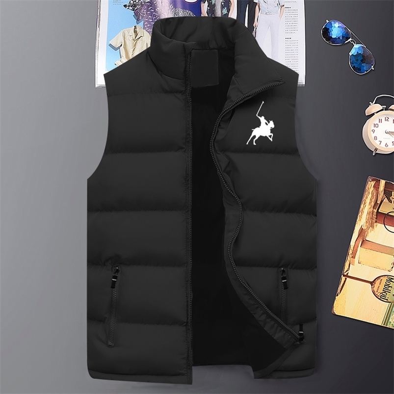 

est Men's Polo Print Sleeveless Jacket Man Autumn and Winter Warm and Windproof Down Vest(4 Colors) M-5XL 211111, Navy blue