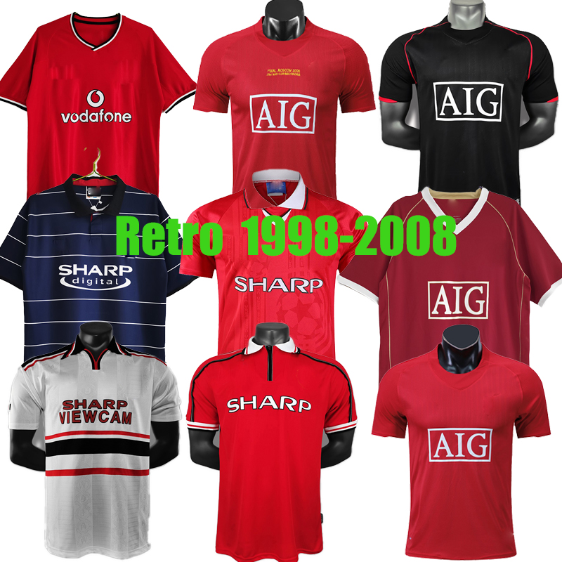 

Manchester star player Retro Soccer jerseys 98 99 00 02 06 07 08 United v.NISTELROOY GIGGS Beckham RONALDO CANTONA Home away Solskjaer football shirt uniforms, 1998/1999-away