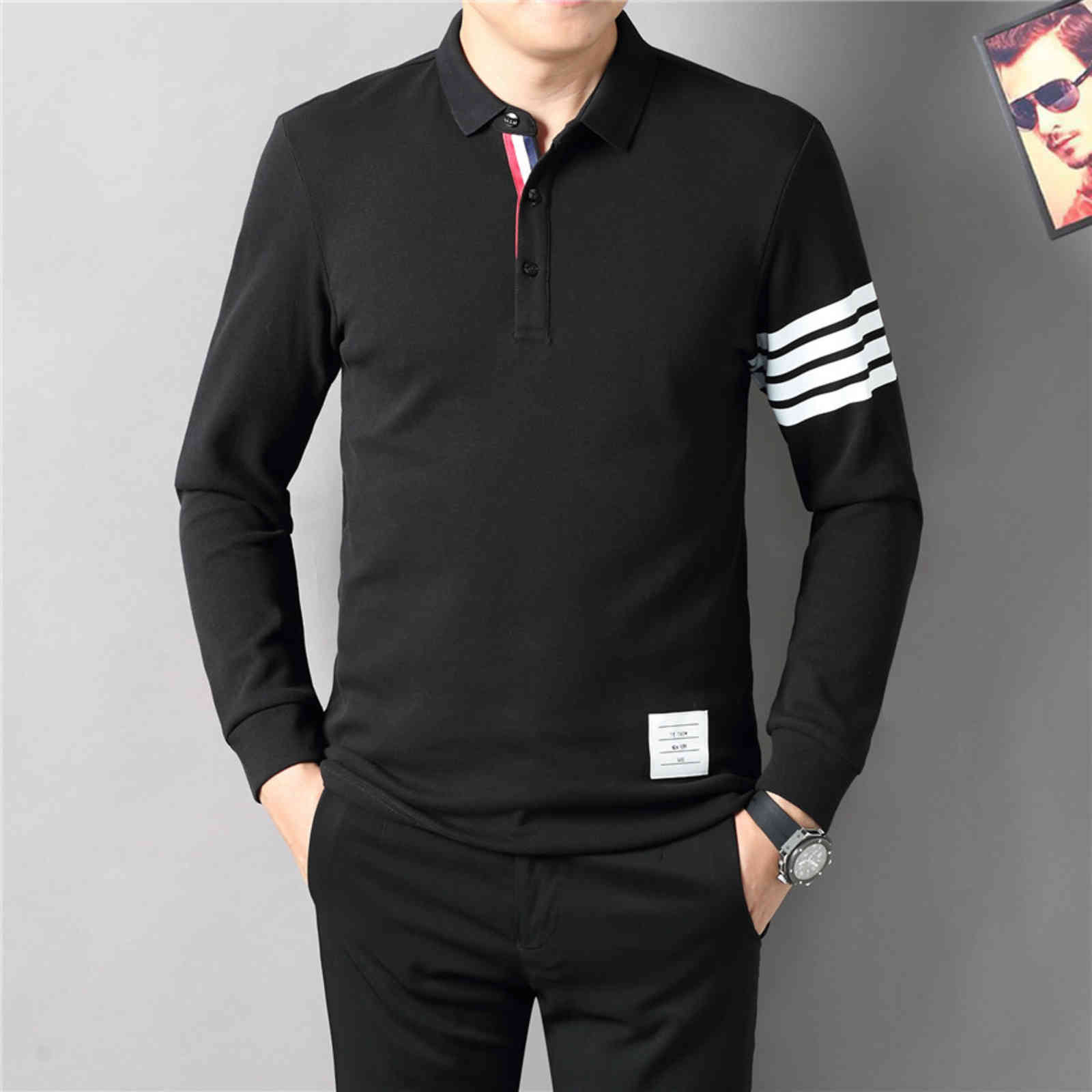

Men's Polos High quality spring-fall cotton embroidered casual for men's shirts with long sleeves polo arrival tops t 3xl 6C72, 1# shoe box