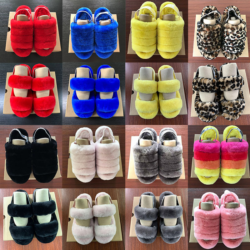 

2021 Fashion Women Kids Boots Slides Winter Fluffy Furry Slippers Blue Yellow Brown Orange Warm Comfortable Fuzzy Girl Flip Flops Size 36-42
