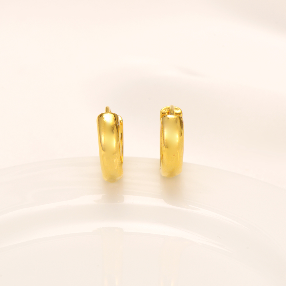 Classic women's Heavy 9 k THAI BAHT G/F Yellow Solid Fine Gold Huggies Hoop Earrings BEAUTY-image-716953627