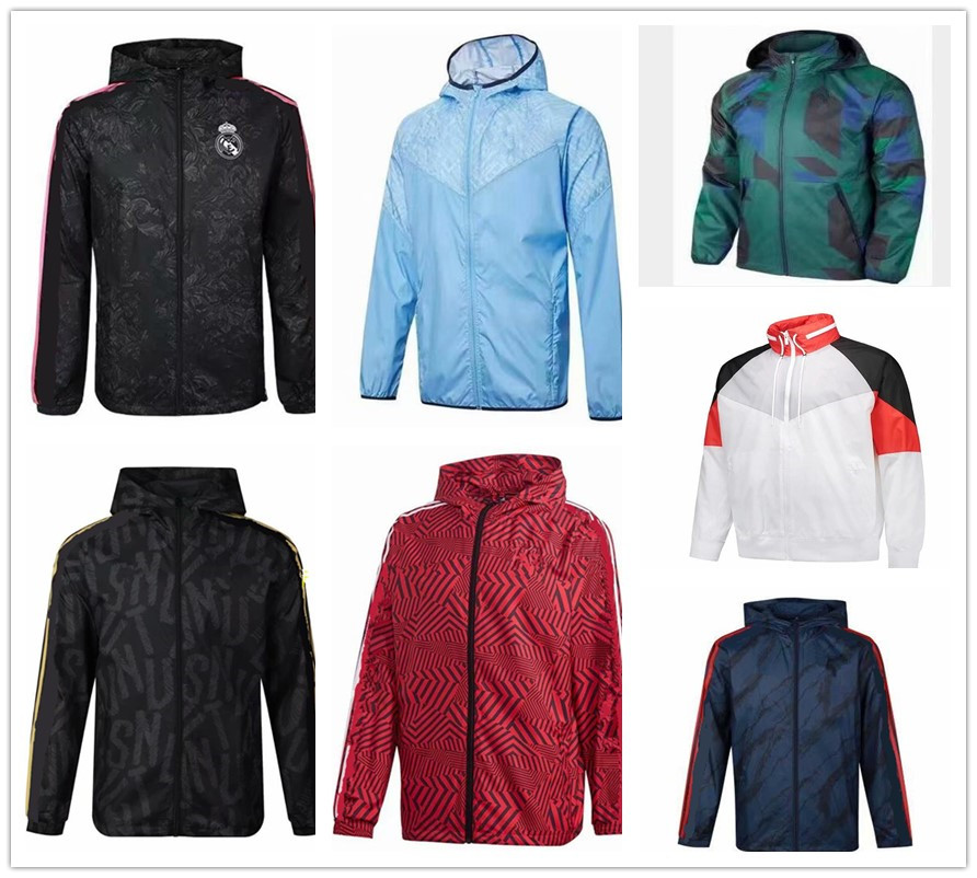 

Mens Hoodies Windbreak Soccer Tracksuits 2021 real madrid Long zipper Jacket football training jogging sports Chaqueta con capucha size -XXL, Black
