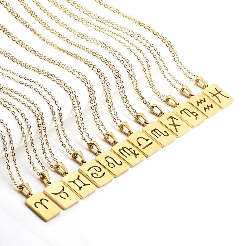 

Chains 12 Constellation Hollow Titanium Steel Square Pendant Gold Necklace Capricorn Sagittarius Scorpio Libra Aries Pisces Gift
