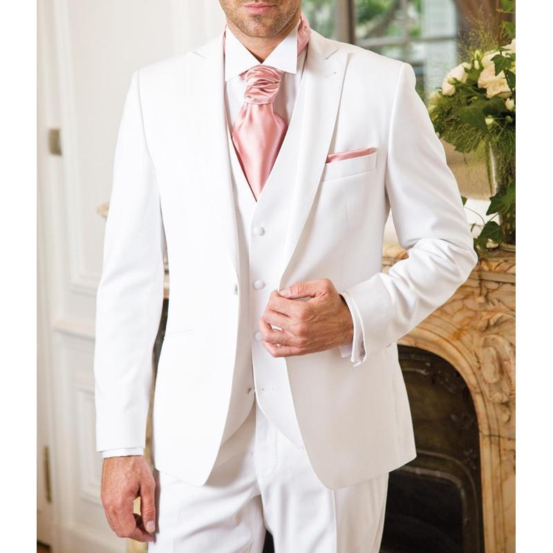 White Formal Groom Tuxedo For Wedding Peaked Lapel 3 Piece Prom Men Suits With Pants Vest Male Fashion Jacket Latest Style Men's & Blazers