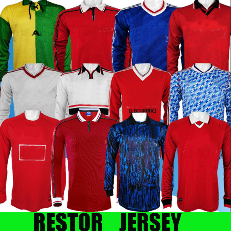 

Manchester jerseys 84 86 91 94 98 07 08 Long Sleeve GIGGS CANTONA Mens 99 RETRO BECKHAM SOLSKJAER KEANE FERDINAND ROONEY SCHOLES Football Shirt, Black;yellow