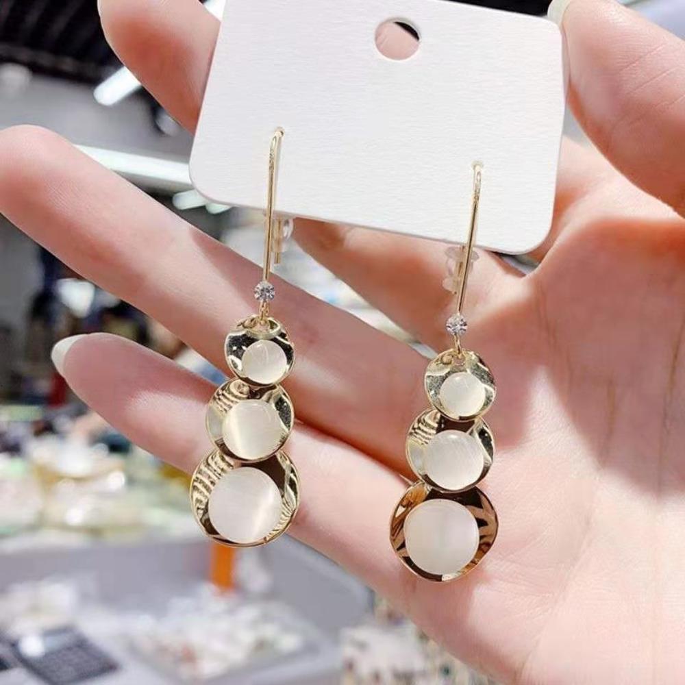 

earrings Cat's eye stone gourd Fashion Korean temperament personality versatile net red super fairy Ear Hook Earrings, Golden