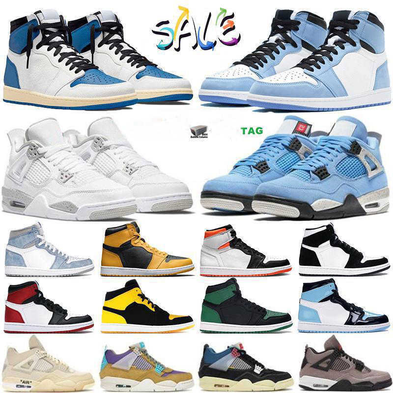 

Jumpman 1 1s Mens Basketball Shoes University Blue UNC Hyper Royal Fragment Oreo 4 4s Sail Obsidian Black Cat Red Women Man S Sports, 80