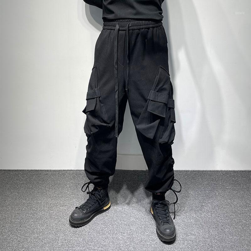 

Men's Pants Cargo Straight Spring And Autumn Dark Line Hip Hop Street Fashion Trend Pocket Casual Oversized, Black