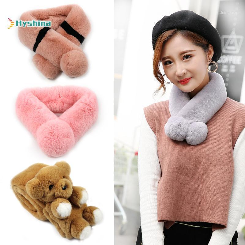 

Scarves Women Winter Real Rex Rabbir Fur Scarf Lady Warm Knit Muffler Natural Soft