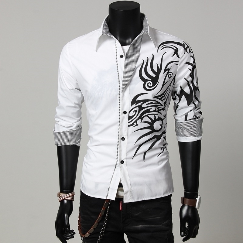 

print British Korean Dragon slim long sleeve men's tattooed shirt