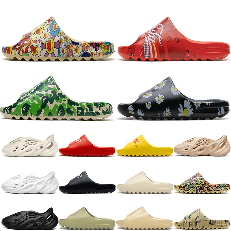 

2021 Authentic EVA Kanye Slides Sandals Women Mens Slipper Slippers Resin Desert Sand Bone Earth Brown Runner Luxurys Designers flip flops Size 28-45, 31 graffiti 36-45
