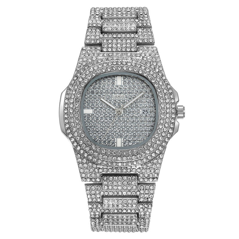 

Wholesale Fashion Mens Women Shinning Watch Diamond Iced Out Watches Stainless Steel Designers Quartz Movement Wristwatch Lady Watch Clock, Slivery;brown