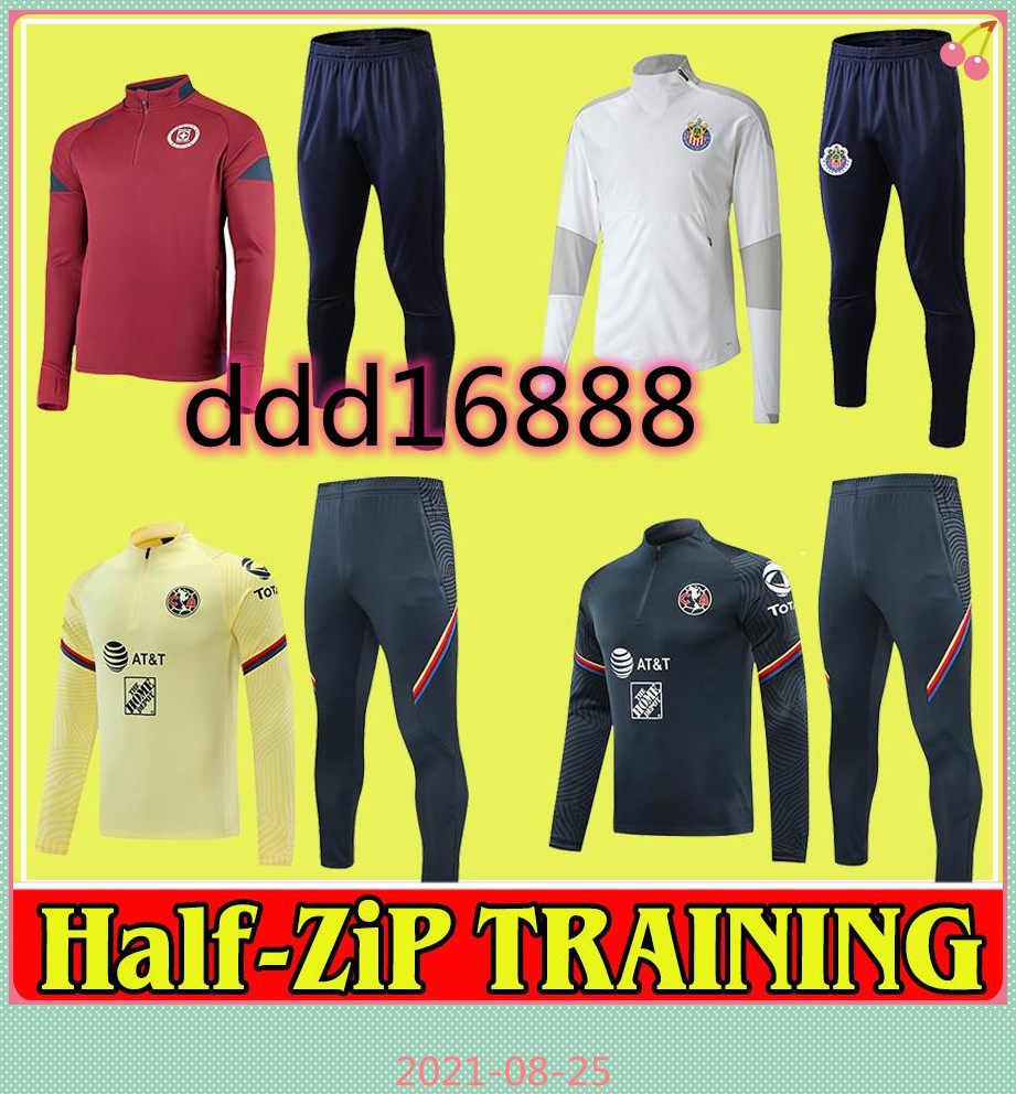 

20/21 Chivas Guadalajara Soccer Suit 2021 Club America Half-Zip Training Sweatshirt Sudadera Cruz Azul de Entrenamiento, Black