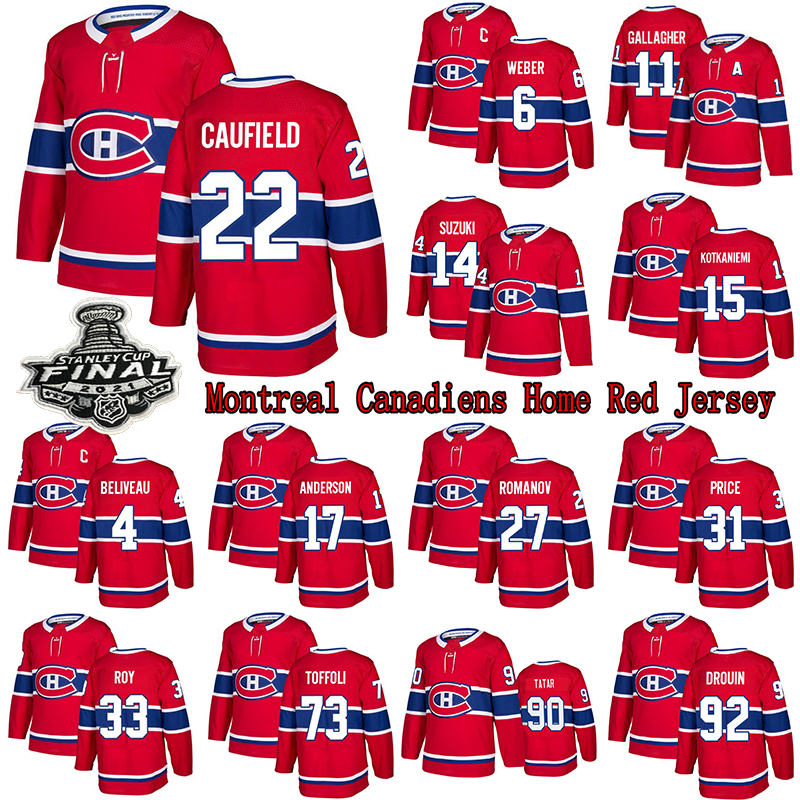 

Cole Caufield Montreal Canadiens Jersey 14 Nick Suzuki 31 Carey Price 73 Tyler Toffoli 11 Brendan Gallagher Romanov Red Home Hockey Jerseys, Red 22