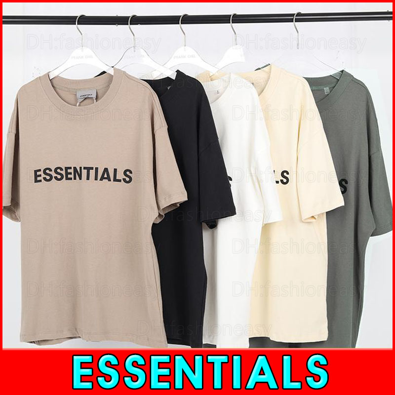 

20ss Ins Spring Summer Hip Hop Fear Of God Front Essentials T Shirt 3D Silicon Tee Skateboard Fog mens Men Women Short Sleeve Casual T-shirt, White;black