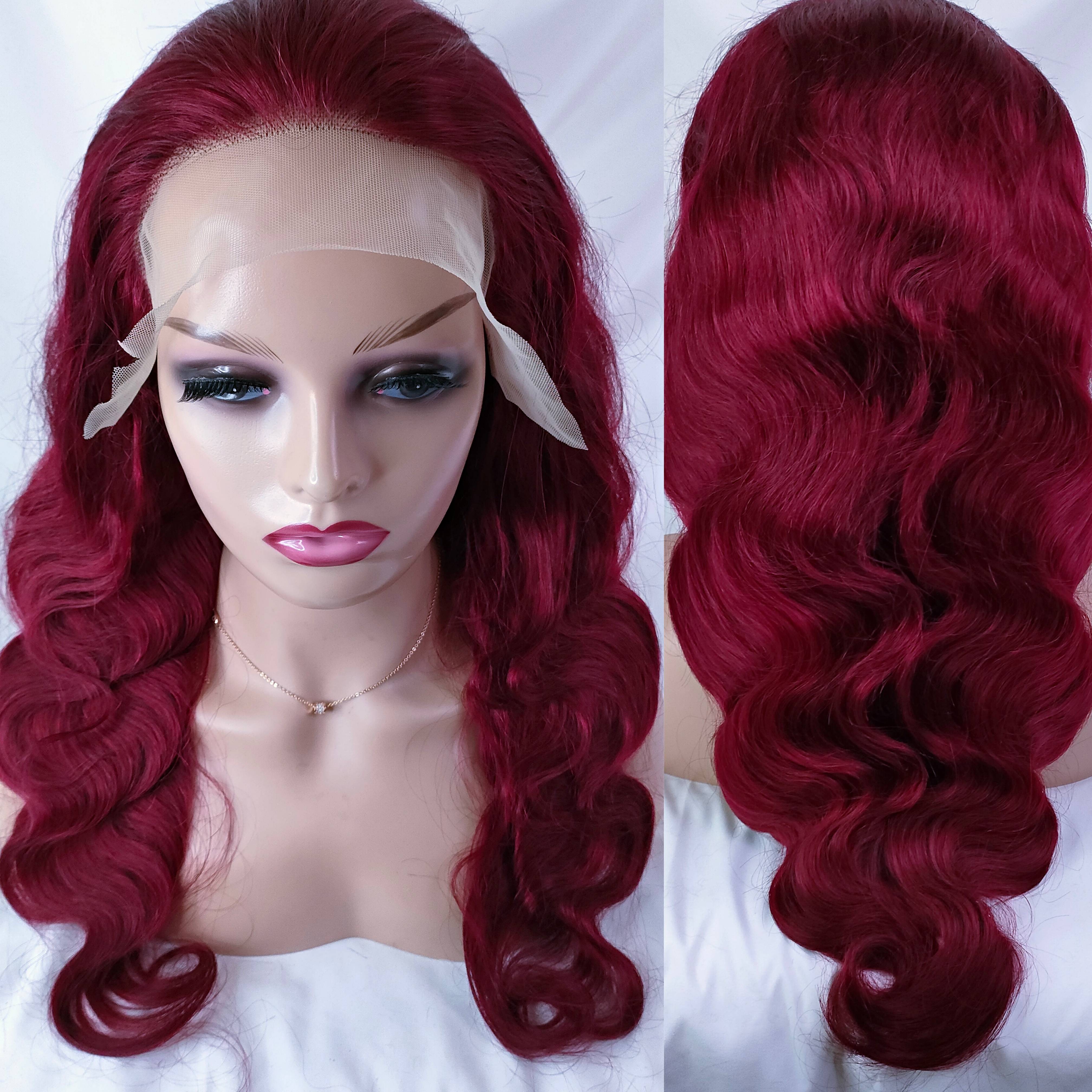 

99J Burgundy Color Hair Wig Body Wave Full 13X4 Front Wigs Pre Plucked Ombre HD Transparent Lace Colored Glueless