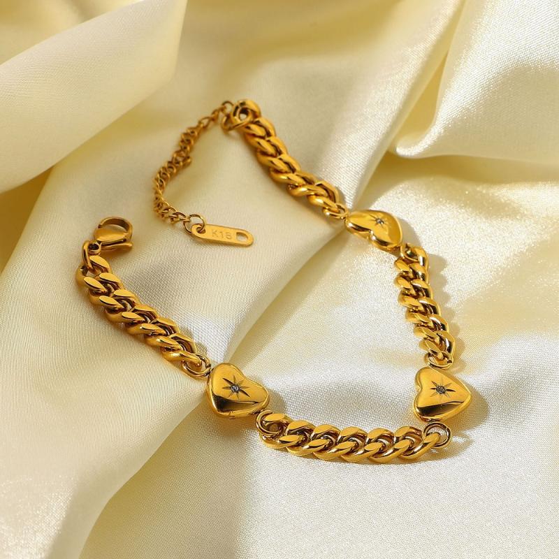

Link, Chain 2022 Trend Luxury Gold Color Heart Pendant Bracelet For Women Cuban Ladies Jewelry Accessories Holiday Gift, Black