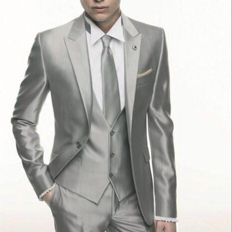

Men's Suits & Blazers Silver Grey Satin Wedding Men Suit 2021 Formal Skinny Stylish Male Blazer Party Custom Tuxedo 3 Piece Vestidos Mens, Black