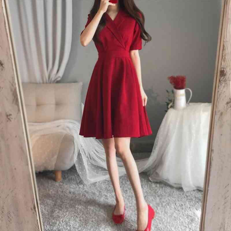 

autumn bow-knot v-neck oversized -4xl womens dresses strap short sleeve high waist red for women, Black;gray