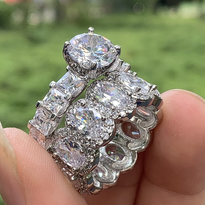 

Choucong Brand Luxury Jewelry Couple Rings 925 Sterling Silver White Topaz CZ Diamond Eternity Party Handmade Women Wedding Enagement Bridal Ring Set For Lover Gift