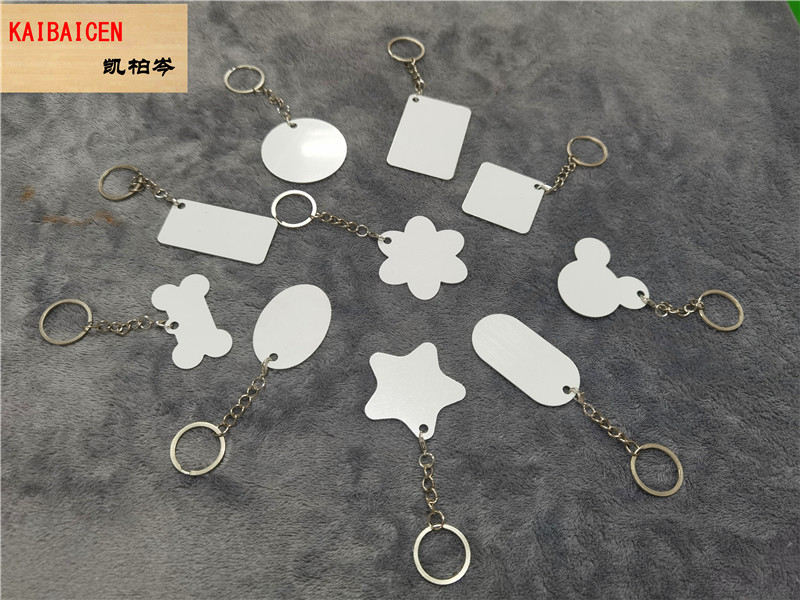 

sublimation aluminum blank key chain heat transfer printing key ring two sides can printed products Lobster clasp keychain metal plate tag