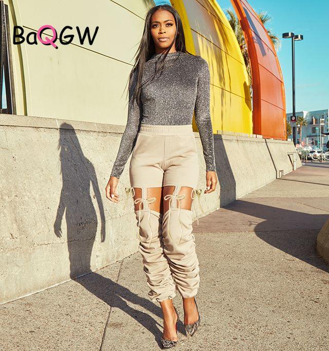 

BaQGW Punk Pants Gothic Street Holes Cut Out Cargo Bandages Ruched Hip Hop Harajuku Hollow Lace Up Cool Trouser Women Women's & Capris, Black;white