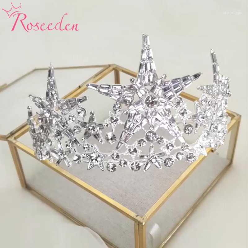 

Hair Clips & Barrettes Baroque Gold Silver Color Crystal Stars Tiaras Rhinestone Queen Crowns Wedding Accessories Luxury Diadem RE4066, Golden;silver
