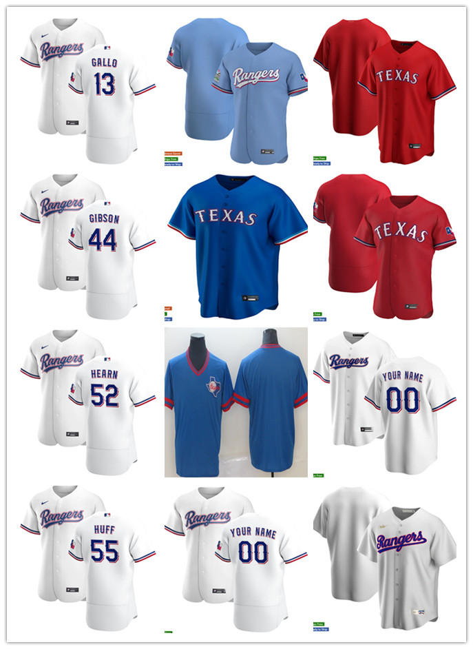

Men Women Youth Texas Rangers 13 Joey Gallo 44 Kyle Gibson 52 Taylor Hearn 55 Sam Huff Custom Baseball Jersey Blank red blue white, Blue;black