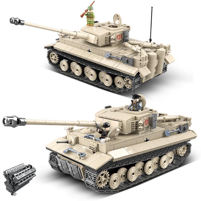 

1018pcs WW2 Tiger 131 heavy Tank City Technic Military building blocks Bricks Soldier Amry Weapon Figures gifts for children Q1126