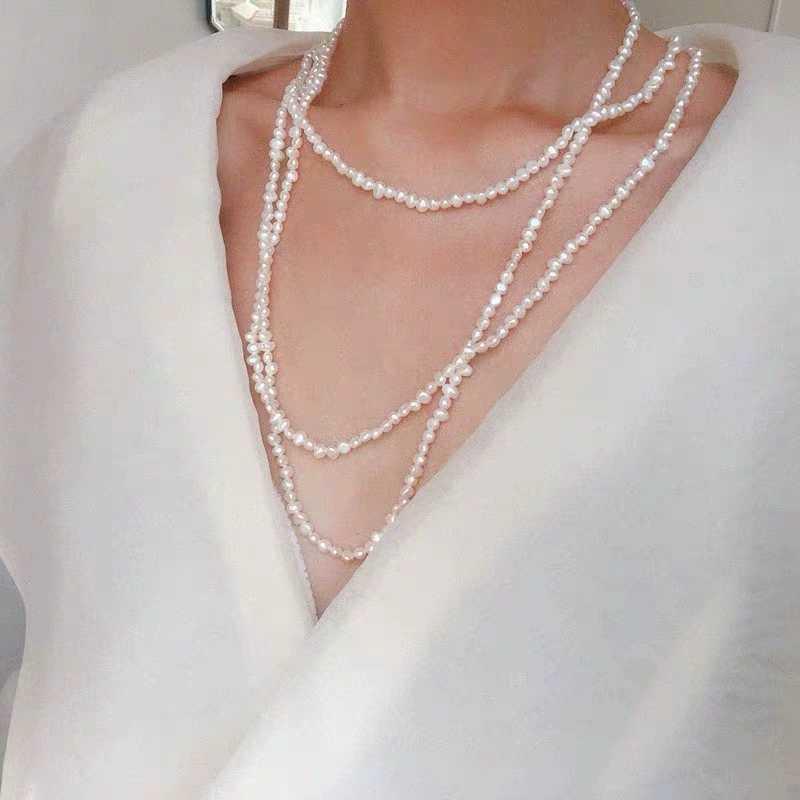 

Cm Long Natural Freshwater Pearl Necklace For Woman Gift 2021 Multiple Ways Of Wearing Sweater Chain Jewelry Pendant Necklaces