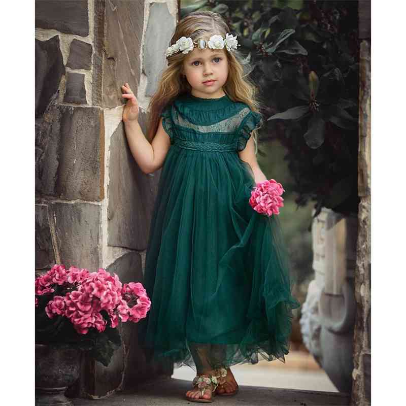 

2021 spring and summer gauze skirt lace girl's sleeveless pompous flower children's dress princess dress, White