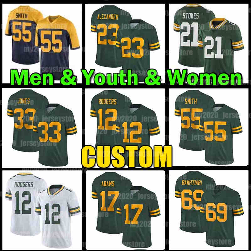 

12 Aaron Rodgers Football Jerseys Jones Jaire Alexander Packer Robert Tonyan Davante Adams David Bakhtiari BayAllen Lazard ZaDarius Smith Green Darnell Savage, Custom men (b z g)