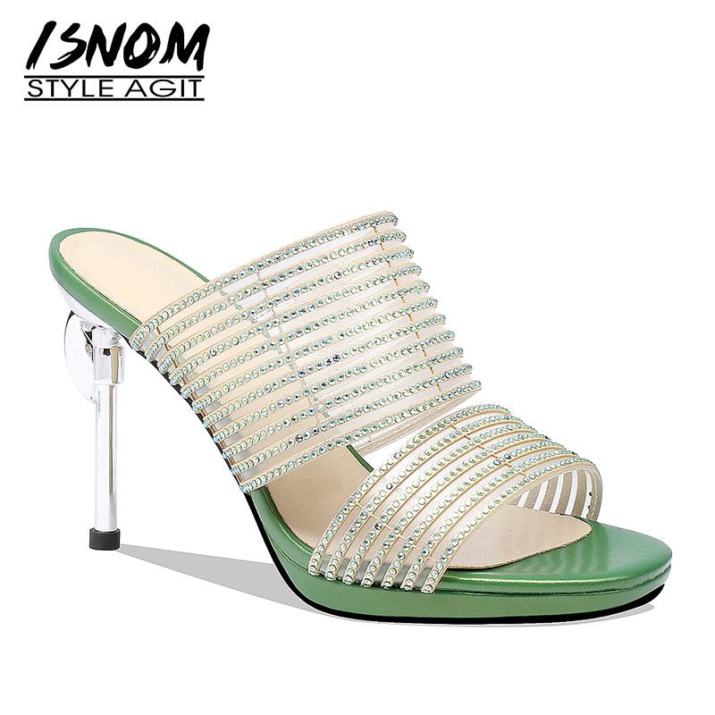 

Slippers ISNOM Transparent Pvc Women Summer Slides Shoes Woman Strange Style High Heels Mules Female Platform Crystal Shoe, Black
