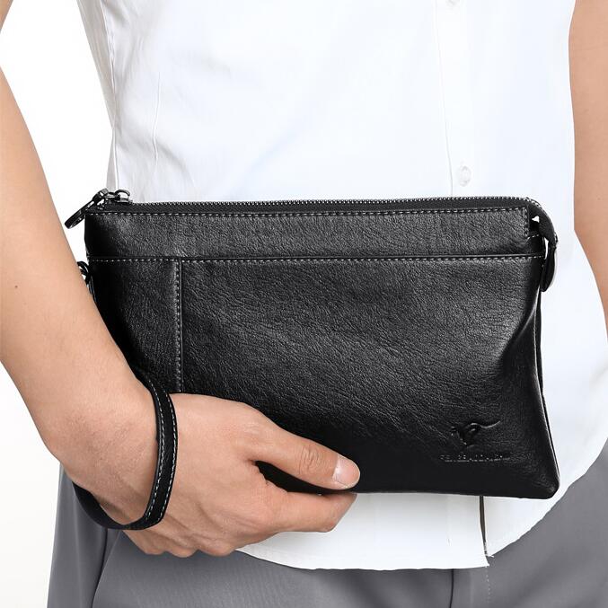 

Factory wholesale men brand shoulder bags simple soft leather business wrist bag England Style large leathers envelope storage wallet multifunctional mens purse, Black2(boutique box)