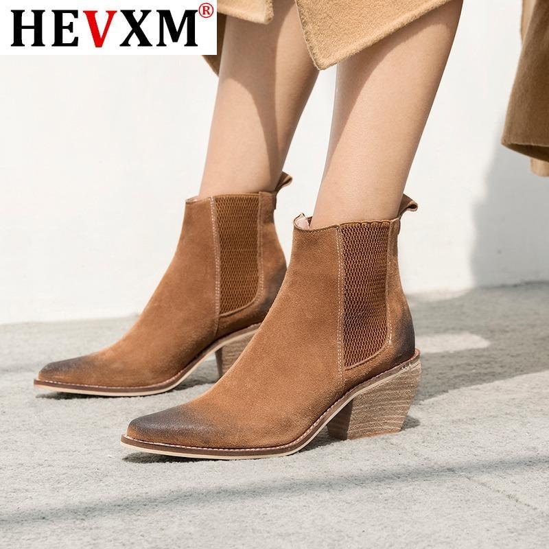 

Boots Genuine Leather Ankle for women High heel Sexy Pointed Toe Winter Fashion shoes woman botas mujer botte femme RBYV, Gray