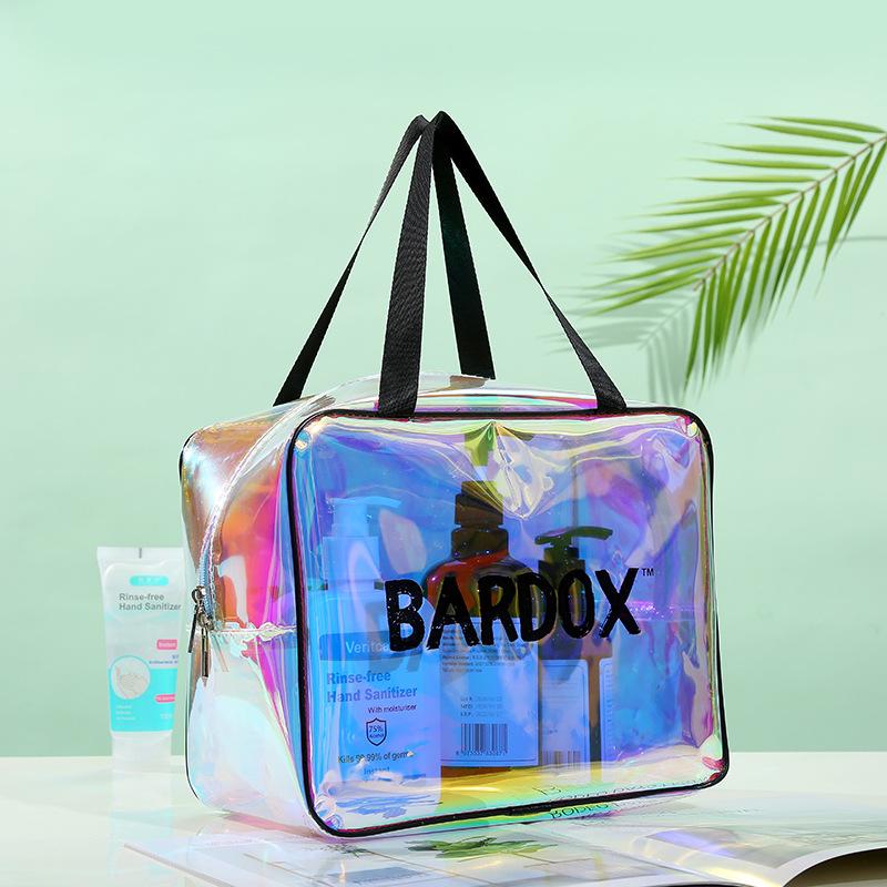 

Brand Big Large Capacity Waterproof Clear Laser Hologram TPU Handle Zipper Cosmetic Make Up Bags Swim Travel & Cases