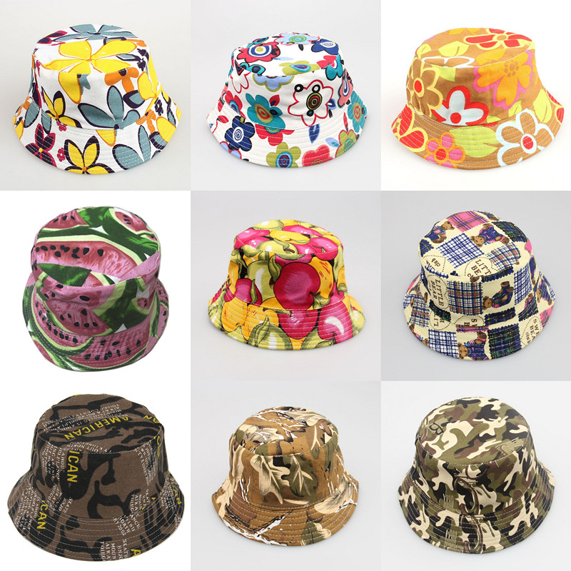 

2021 Ins Baby Summer Sun Hat Bucket Helmet Flower Watermelon Fruit Printed Girl Boy Child Topee Lovely Beach 30 Colors, Mix colors randomly