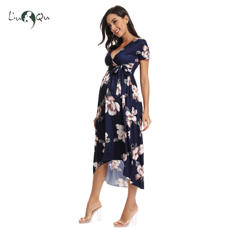 

Womens Faux Wrap Maternity Dress with Adjustable Belt V Neck Breastfeeding Pregnancy Dresses Casual Floral Nursing Dress, Pic