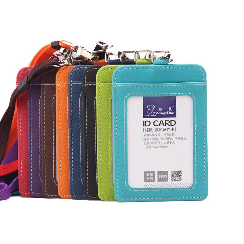 

Zongshu Fashion Transparent Custom Visiting Neck Name Id Card Cover Case Pu Leather Business Holder Wallet With Lanyard Holders, Dark blue 1