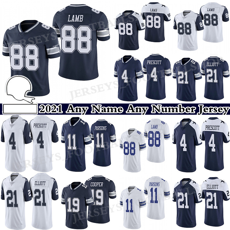 

88 CeeDee Lamb 4 Dak Prescott Football Jersey Ezekiel Elliott 11 Micah Parsons DallasCowboysAmari Cooper 2021 Any Name Any Number jerseys, White+1 1960+n patch mens