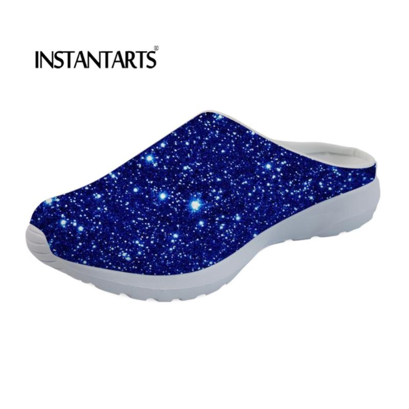 

Women's Summer Air Mesh Slip-on Sandals Pretty Stars Sky Pattern Female Beach Shoes Lightweight Breathable Slippers, Black