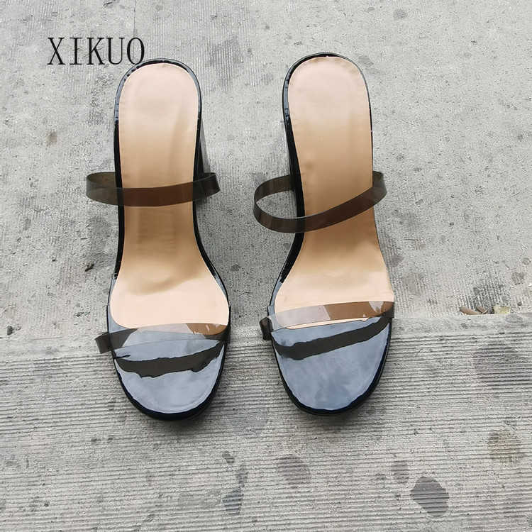 

2021 New Women Shoes PVC Jelly Sandals Open Toed High Heels Transparent Heel Slippers Woman Y0721