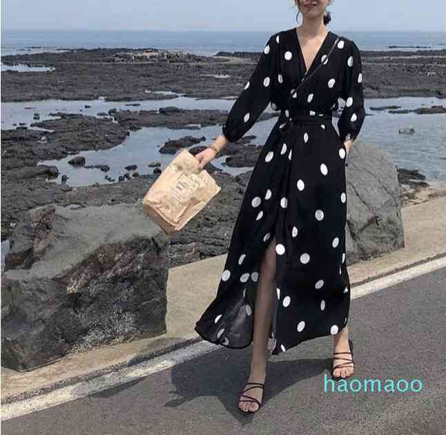

Work Dresses Fashion-Chiffon Platycodon Grandiflorum New V-neck Elegant French Retro Slimming Polka Dot Summer Skirt Women 79JZ