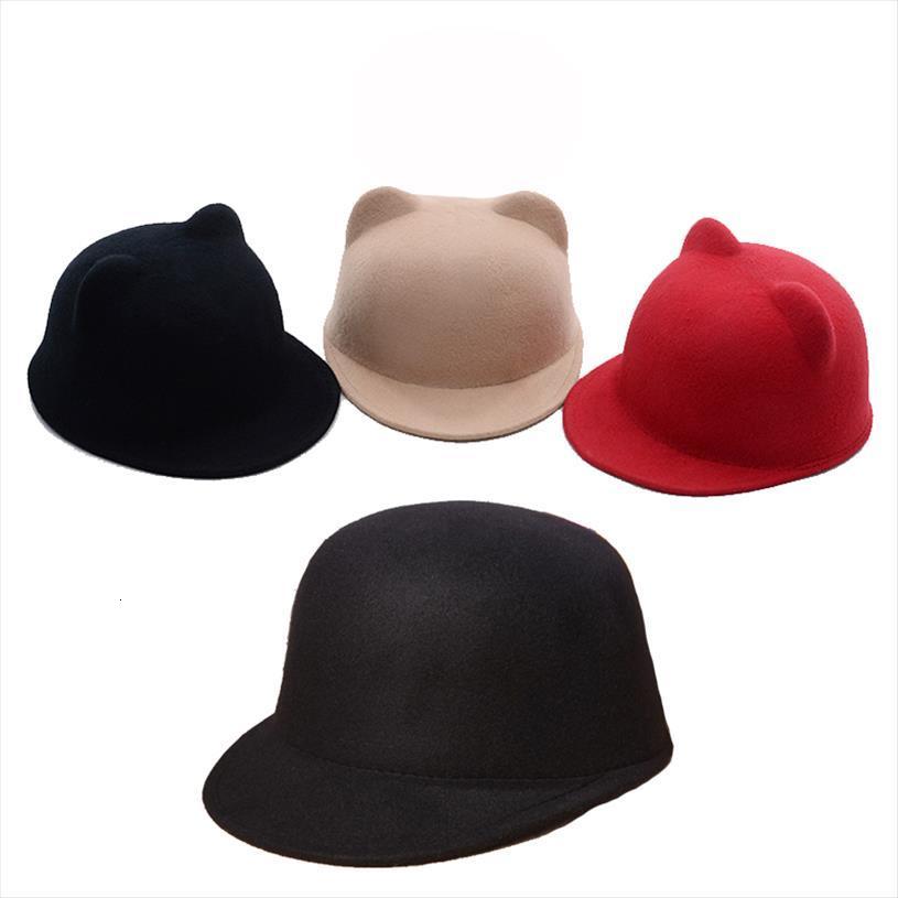 

korean plain wool cat ears equestrian cap parent child flat brim horseman trilby hat for men women children boys girls, Blue;gray
