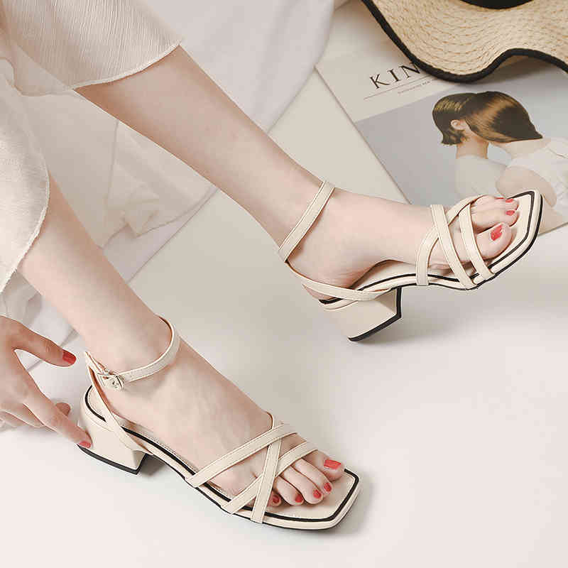 

dress shoes summer women's high-heeled sandals with thin straps, thick heels, square toe, large size 41-42 elegant shoes mpc4, Black