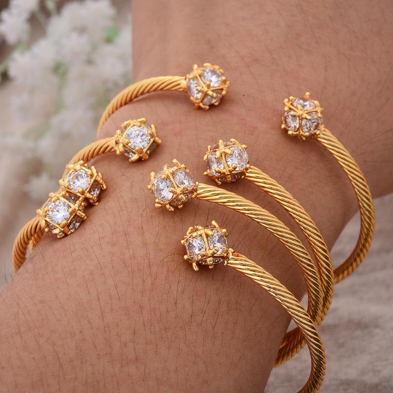 

Bangle 4pcs/Lot Dubai 18k Gold Color Cuff Zircon Bangles African Bridal Luck For Women Wedding Jewelery Gifts